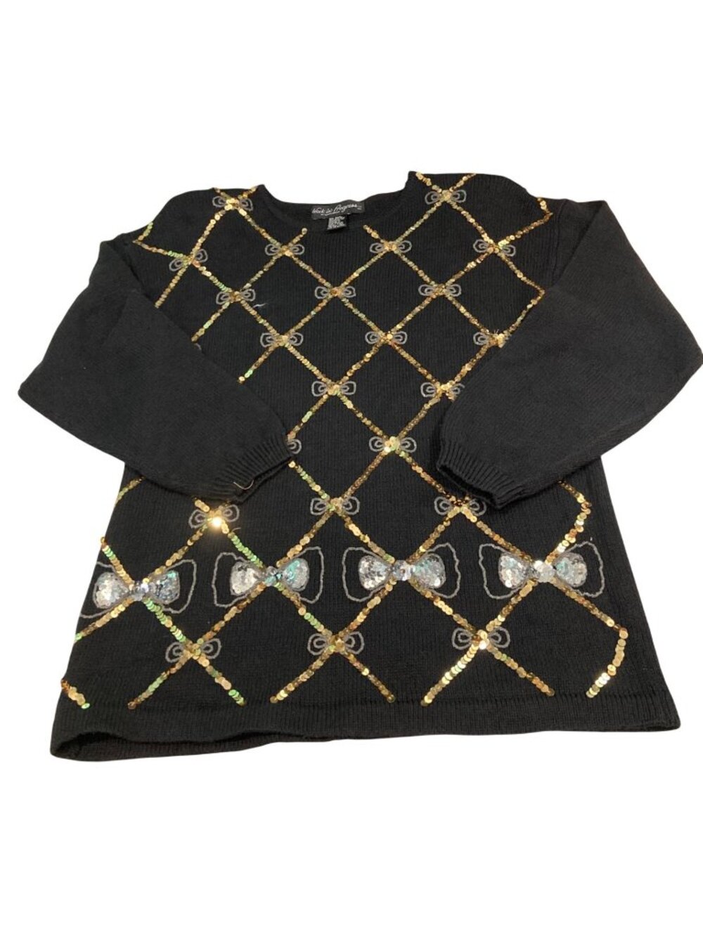 Vintage Work in Progress Embellished Sweater M Black Gold Sequins Whimsical Glam